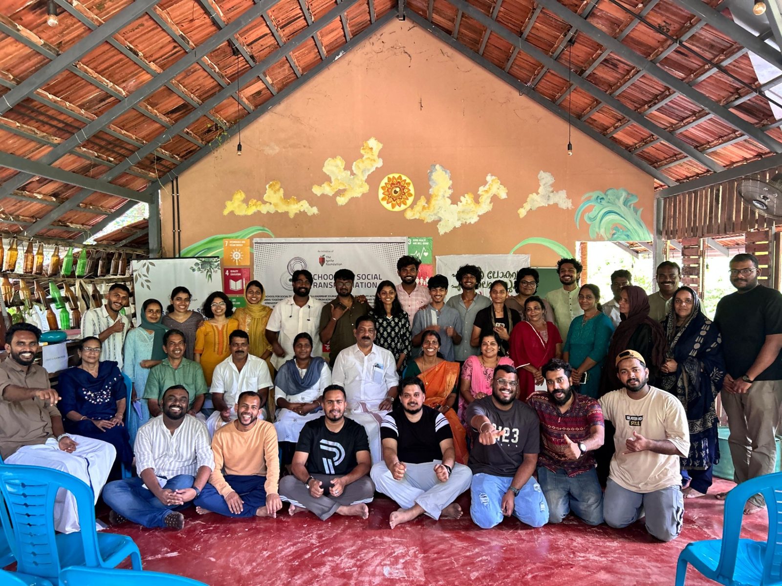 Young changemakers gathered together at the Changemakers Ashram in Kerala